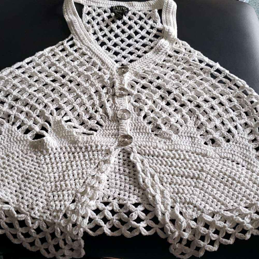 Pure Handknit Ivory Button Up Festival Vest L/XL
